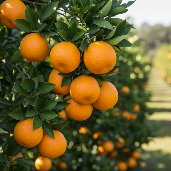 Hamlin Orange Tree with ripe sweet oranges for sale at Advanced Nursery Growers in DeFuniak Springs, Florida.
