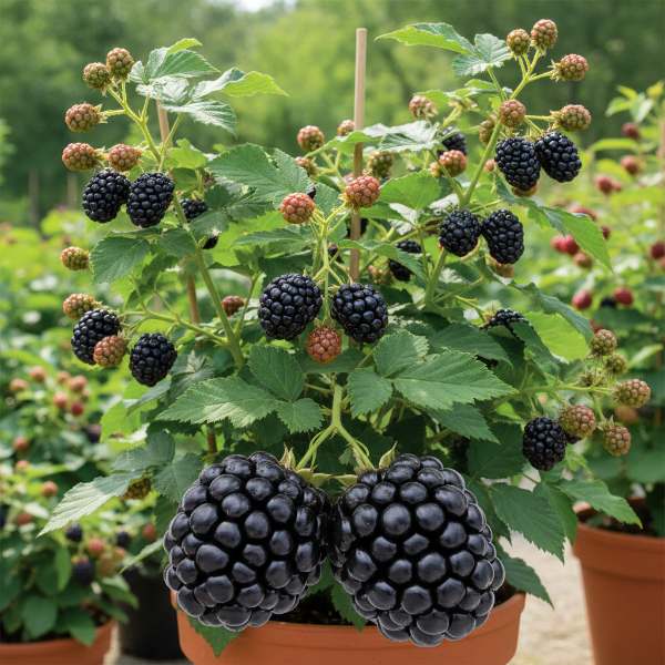 Prime-Ark Freedom thornless blackberry plant with large ripe fruit for sale at Advanced Nursery Growers in DeFuniak Springs, Florida