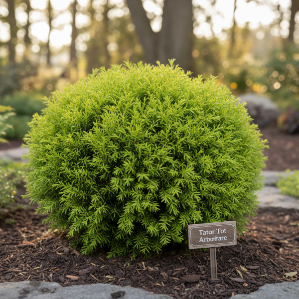 Tater Tot Arborvitae compact globe-shaped evergreen shrub for sale at Advanced Nursery Growers in DeFuniak Springs, Florida
