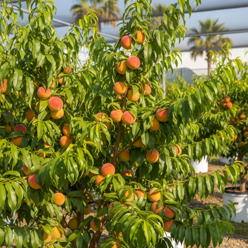 Tropic Sweet Peach Tree with sweet yellow freestone fruit, available at Advanced Nursery Growers in DeFuniak Springs, Florida.