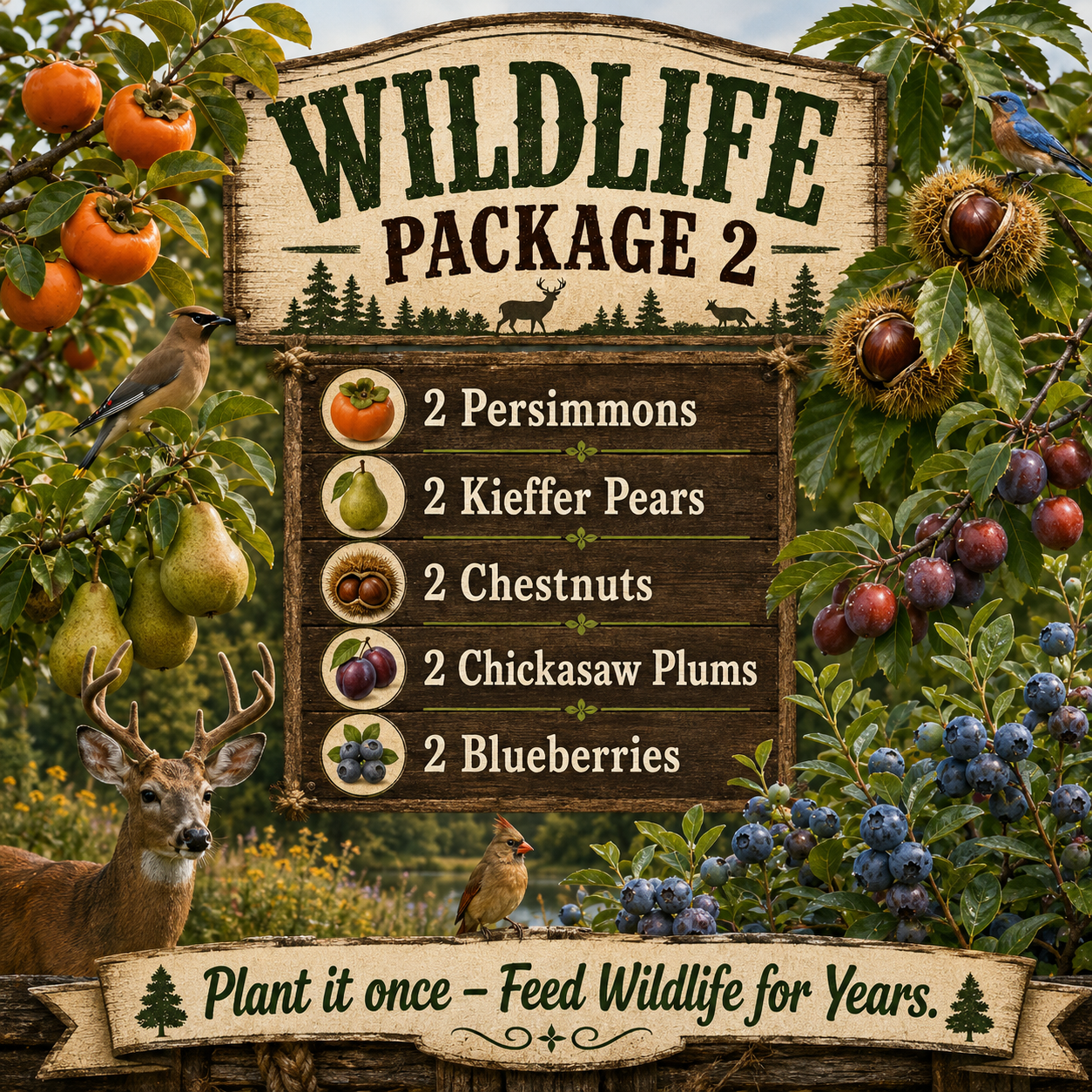 Wildlife Food Plot Tree & Shrub Package – 10 Plants.