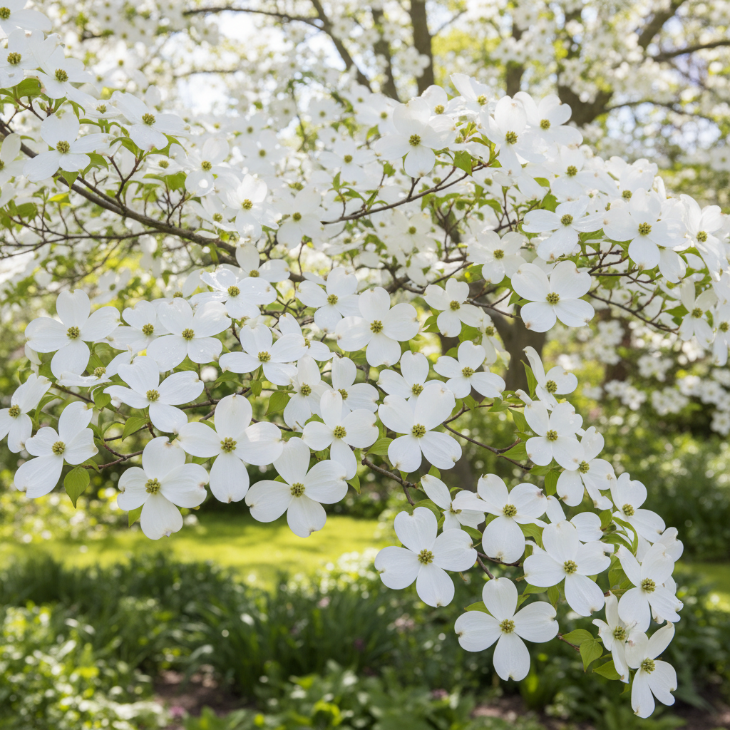 Cherokee Princess Dogwood tree covered in large white spring blooms for sale at Advanced Nursery Growers in DeFuniak Springs, Florida