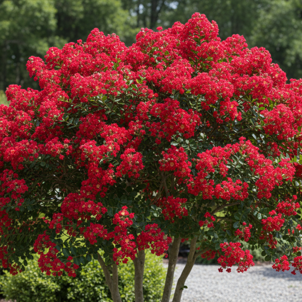 DYNAMITE CRPAE MYRTLE VIBRANT RED FLOWERS