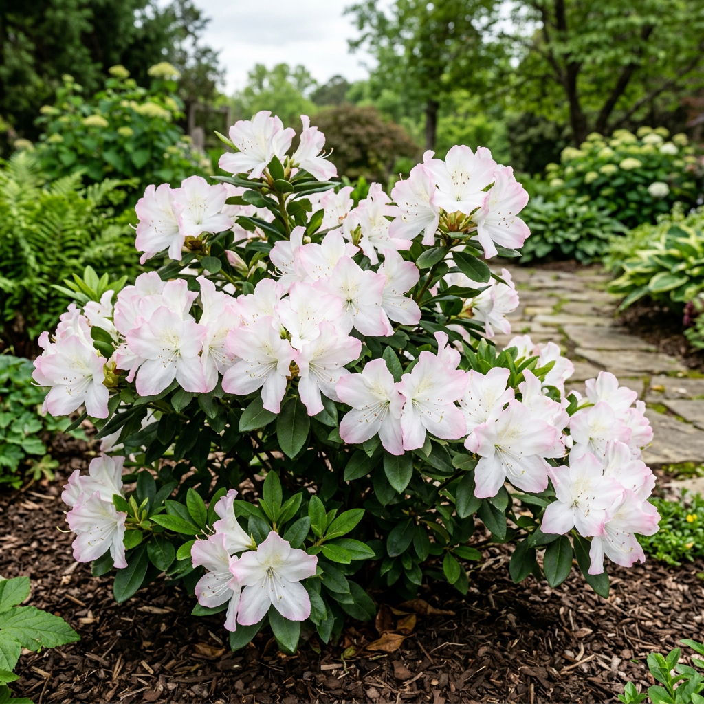 Encore Autumn Lily Azalea with white flowers and deep green foliage at Advanced Nursery Growers in DeFuniak Springs Florida