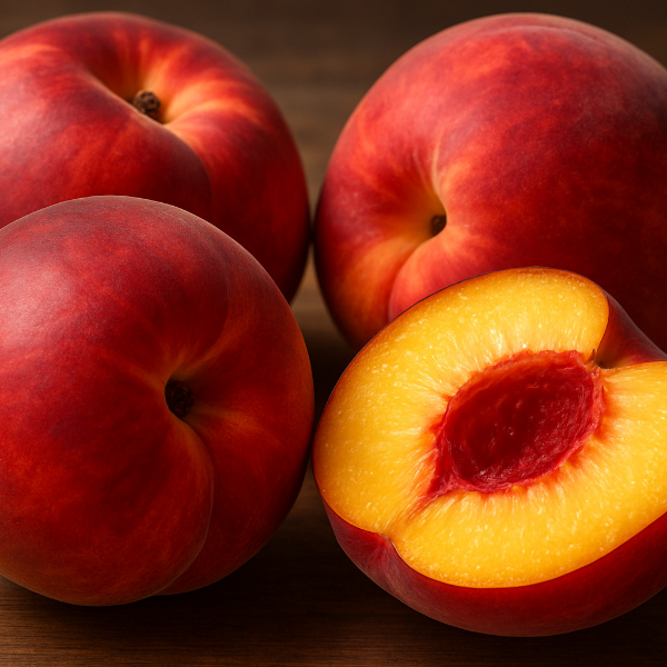 FLORDA CRIMSON PEACH Medium to large peaches with crimson-red skin and juicy yellow flesh