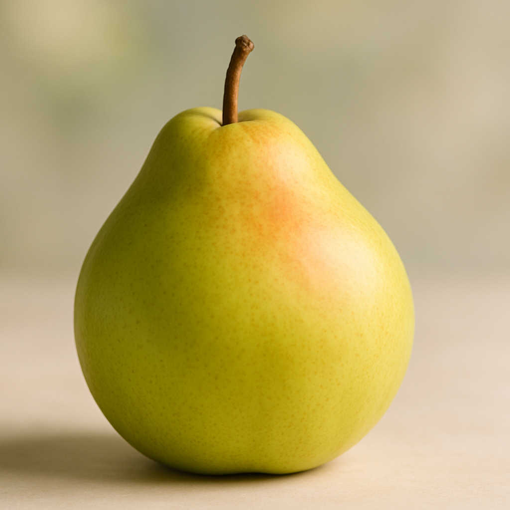  Florida Home Pear produces large, rounded pears with smooth, greenish-yellow skin that sometimes develops a light blush as it ripens