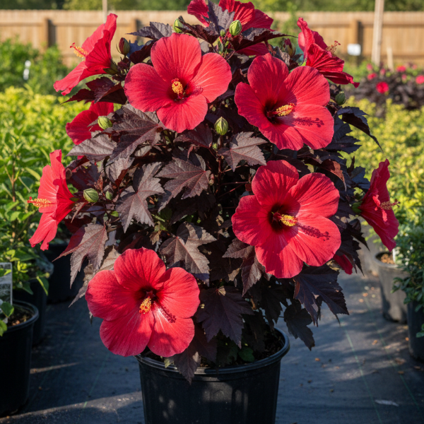 Head Over Heels Desire Hibiscus red hardy dinner plate hibiscus with burgundy foliage for sale in North Florida at Advanced Nursery Growers.