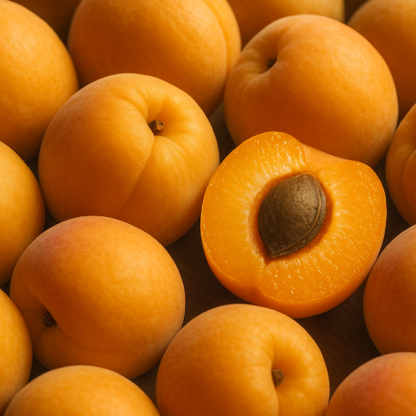  Moorpark apricots are large, golden-orange fruits with a velvety skin, juicy orange flesh, 