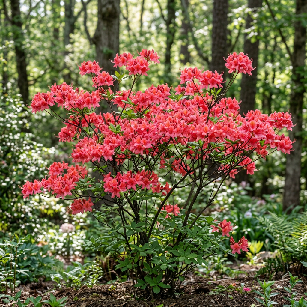 Stonewall Jackson Azalea with orange spring flowers at Advanced Nursery Growers in DeFuniak Springs Florida