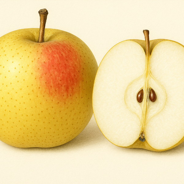 ORIENT PEAR The fruit is round to apple-shaped, with smooth yellow skin that may develop a light red blush in full sun. Inside, the creamy white flesh is firm, juicy, and mildly sweet