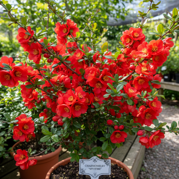 Quince 'Spitfire.' Chaenomeles speciosa