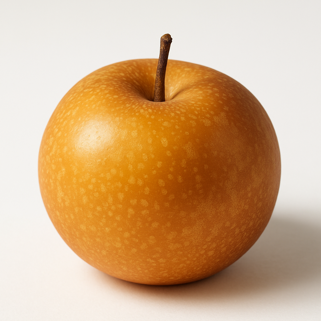 SHINKO PEAR Round fruit with golden-bronze skin and crisp, juicy yellow-white flesh