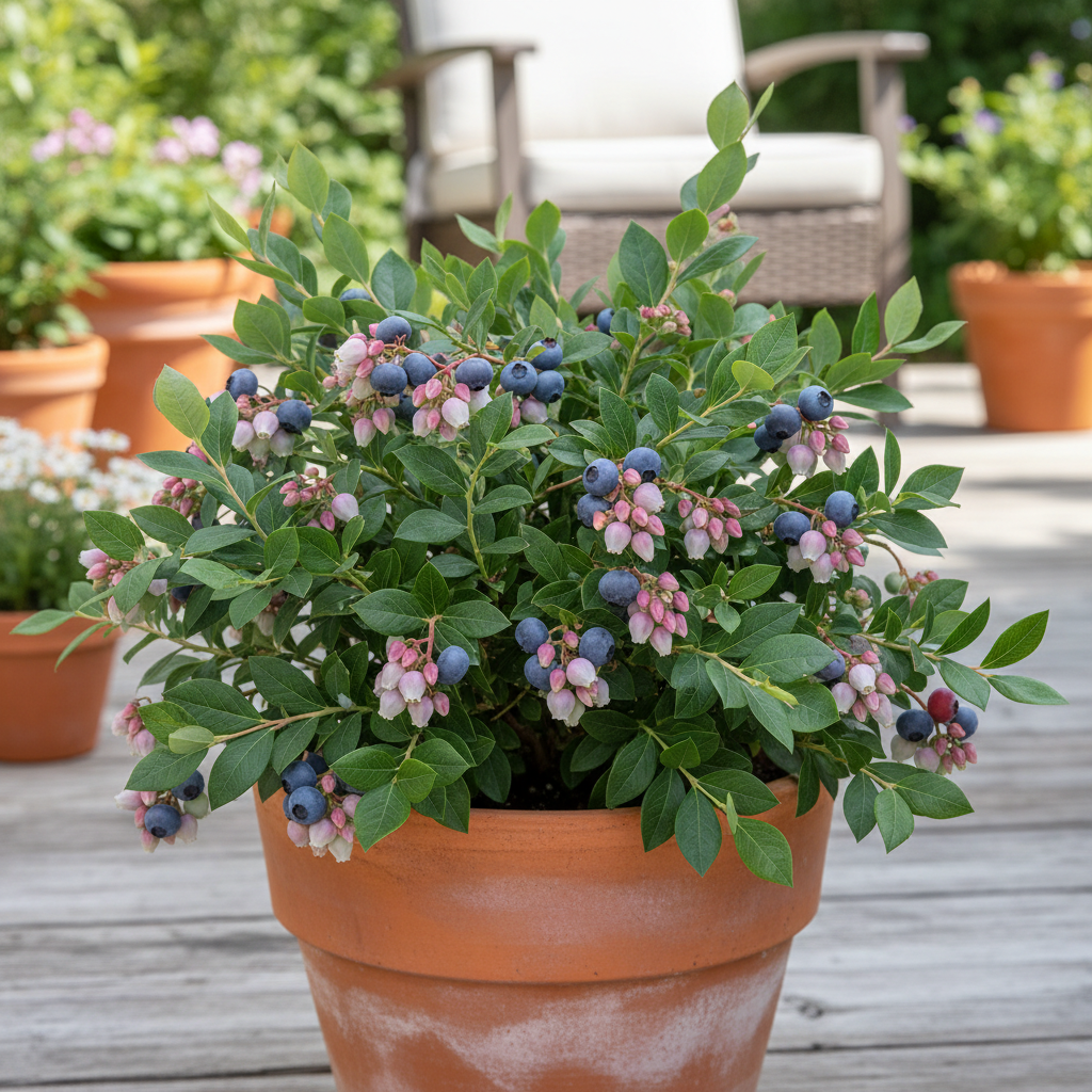 Sunshine Blue southern highbush blueberry plant with pink flowers for sale at Advanced Nursery Growers in DeFuniak Springs, Florida