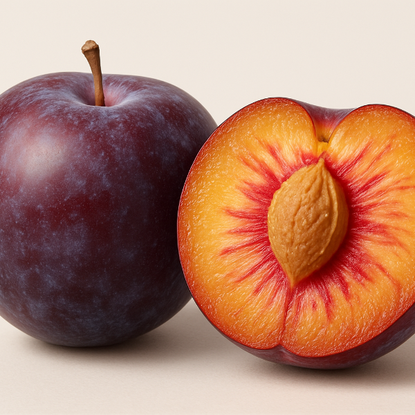 The fruit is medium to large, round, with rich red to&nbsp;,purple skin that may have a natural bluish bloom. Inside, the golden-yellow flesh is streaked with red&nbsp;t santa rosa plum