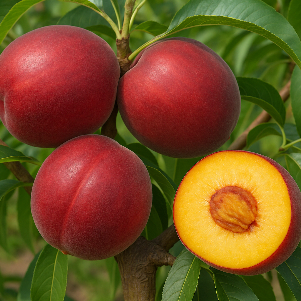 TROPIC BEAUTY PEACH Produces medium-sized red peaches with yellow flesh