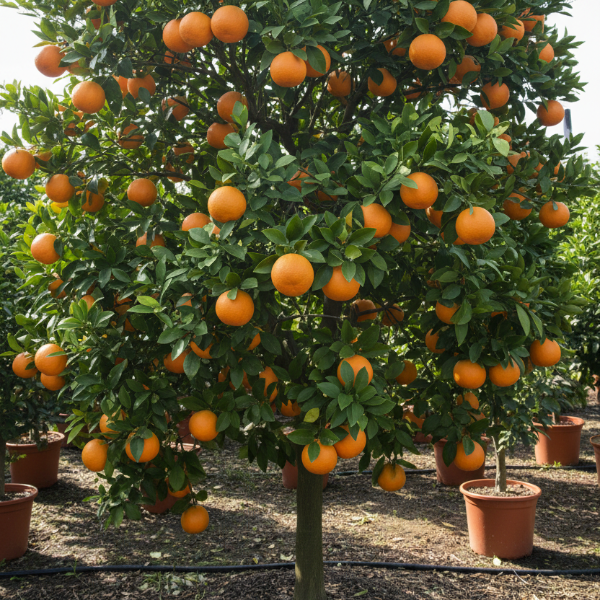 Washington Navel Orange Tree with ripe seedless oranges growing at Advanced Nursery Growers in DeFuniak Springs, Florida.